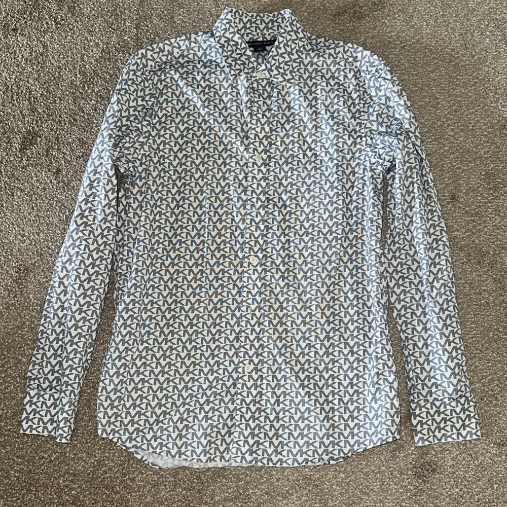 Michael Kors logo gray and white button down shirt